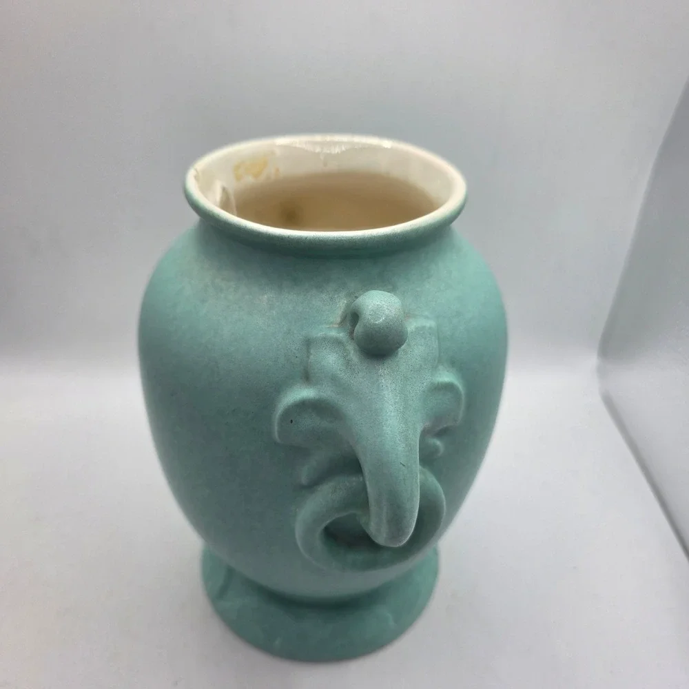 Vintage RumRill 340 Turquoise Art Pottery Vase Elephant Handles Art Deco USA